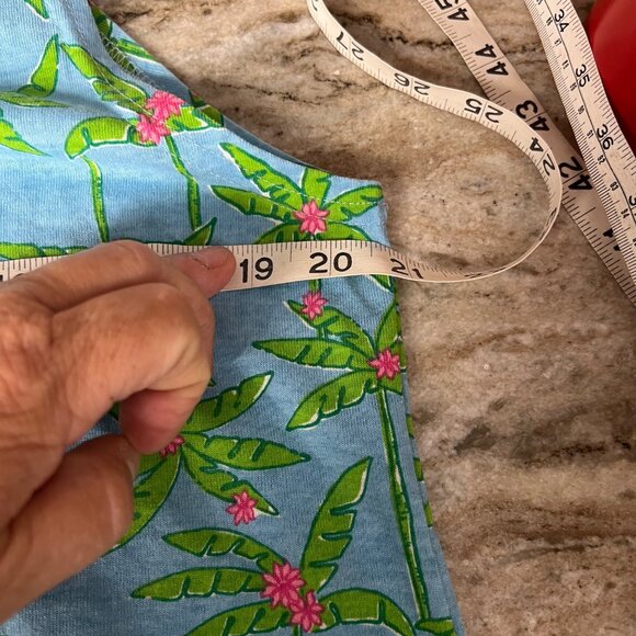 VTG Gloria’s Fashion Beach Tank Maxi Dress Sz Medium Blue Green Palm Trees Slit - Picture 5 of 10